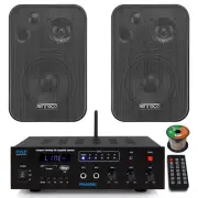 Pyle PFA600BU Bluetooth AUX FM PA Amplifier Receiver, 2x 4" 30W Black Speakers