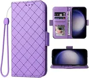 [Furiet] Compatible with Samsung Galaxy S23 FE 5G Wallet Case and Wrist Strap Lanyard Leather Flip Card Holder Stand Cell Accessories Phone Cover for S 23 EF S23FE5G UW S23FE 23S Women Purple