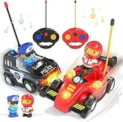 Lehoo Castle Remote Control Cars, Toys for 2 Year Old Boy, Remote Control Bumper Cars, 2 Pack RC Car Pop-up Race & Police Car Toy, Gifts for 2 Year Old Boys with Lights & Music