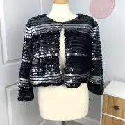 NEW R & M Richard’s Macy’s Size Med Women’s Cropped Black Silver Formal Jacket