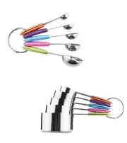 TECHTONGDA 10 pcs Measuring Cups & Spoons with Multicolor Silicone Handle SS