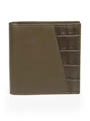 Khaki Leather & Crocodile Bi-Fold Wallet