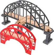 Train Track Supply Kit 2pcs Wooden Bridge Accessory for Toy Trains Interactive Play Cognitive Development