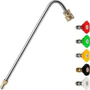 M MINGLE Stainless Steel Pressure Washer Gutter Cleaner Attachment, Angled Extension Wand for Gutter Cleaning, 5 Nozzle Tips, 1/4 Inch Quick Connect, 13 Inch