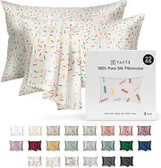Tafts Silk Pillow Cases - 22mm 100% Pure Mulberry 6A Silk Pillowcase for Hair & Skin with Envelope Closure, Cooling, Natural, Organic, Double Sided Silk Pillow Case (Sprinkle, King 20x36, 2pc)