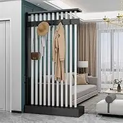 Modern Wall Room Divider, Wood Room Divider, Wall Divider with Coat Rack, Wall Screen Room Divider, Wall Privacy Screens for Home Office Decorative(Black+White,L88cm/34.6in)