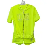 NWT L'ola Bianka Neon Green 3 Piece Short Track Set Size XS Logo Embroidered