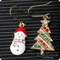 在飛比找PChome24h購物優惠-Charme~~聖誕小品~~紅色雪人聖誕樹耳環