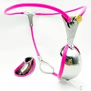 dnofowl SM Stainless Steel Chastity Belt For Men Chastity Belt Men Underpants Chastity Cage Men Cock Cage Penis Cage Chastity Belt Bondage SM Sex Toys(Pink,60-75cm)