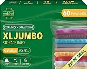 Seal Fresh 5 Gallon Large Plastic Storage Bags – 18" x 24" (60 Count) – Reusuable XXL Extra Large Heavy Duty Clear Jumbo Freezer Zip Lock Bags with Sealable Zipper Top For Clothes, Travel, Moving