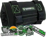 Rhino USA Tool Bag Roll - Heavy Duty Canvas Organizer Pouch for Tools - Ultimate Travel Tool Storage Kit for UTV, Car, Truck, 4x4 Offroad - Upgraded with Labeled & Removable Pouches - Secured for Life