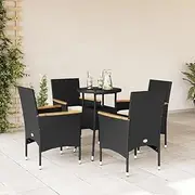 Patio Furniture Sets 5 Piece Garden Dining Set with Cushions Black Poly Rattan and Glass