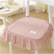 100% Cotton Ruffled Chair Cushions, Dining Room Kitchen Chair Cover with Ruffle Skirt, Thick Farmhouse Square Chair Pads Non Slip Stool Mats for Banquet Hotel Wedding Party(Pink,1pcs)