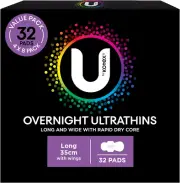Ultrathin Overnight Pads Long with Wings 32 Count (4 X 8 Pack) - Packaging May V