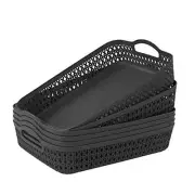 6 Packs Plastic Storage Basket Tray with Handle, Gray Large