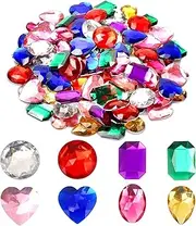 1" Assorted Colorful Flat Back Heart Star Round Shaped Jewel Gems Acrylic Rhinestones for Arts & Crafts, Costume Making Cosplay Jewels, Storage Box Party