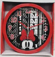 Round Plastic Decorative Wall Clock, 10", DISNEY,MINNIE MOUSE FACE,red frame, AW