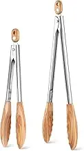 Baderke 2 Pcs Olive Wooden Kitchen Tongs for Cooking Wooden Utensil Set Salad Tongs with Wood Tips for Serving Salad Flipping Burgers Grilling and Much More, Set of 2, 11.4 Inch and 14.6 Inch