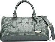 [Caalaay] Women Handbags and Purse Crocodile Pattern Leather Top-Handle Handbag Vintage Satchel Bag Long Horizontal Purse Totes