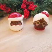 Christmas African American Mr.& Mrs Santa Mini Salt & Pepper Shakers 1 Day Ship!