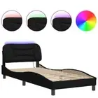 RGB LED Lights Bed Frame Modern Fabric Base for Single Mattress Size 90x190cm