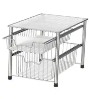 Stackable 2 Tier Sliding Basket Organizer Drawer 2-Tier Chrome