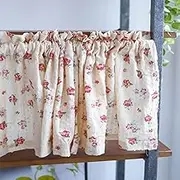 Small Curtain Cafe Curtains Small Window Curtains, Window Valance Rod Pocket Short Curtain Blossom Pattern Kitchen Valances Curtains Farmhouse Semi Sheer Small Drapes Window(135x70cm/53x28in)
