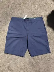 NWT J Crew Tech Shorts Mens 34 Blue Flat Front Cotton Stretch Casual 10.5in In