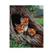 Printed Canvas for Tapestry Gobelin "Young Foxes in a Hollow Tree" 3248M
