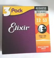 Elixir Nanoweb Acoustic Guitar Strings 12/53 Light 11056 Pack Of 3