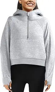 [RIVSAK] Womens Oversize Scuba Hoodie Dupes Inner Fleece Half Zip Lemon Pullover Sweatshirts Long Sleeve Tops Pocket Thumb Hole