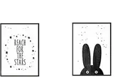 Cartoon Rabbit Canvas Painting Black White Nordic Posters Nursery Wall Art Pictures for Baby Kids Room Home Decor poster 60x90cmX2PCS Frameless