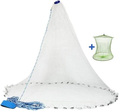Fishing cast net with heavy duty real/bait trap 4/6/8ft radius 3/8 inch mesh