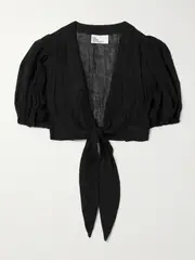 [Lisa Marie Fernandez] Lisa Marie Fernandez - Cropped Tie-front Linen-blend Gauze Top - Black - 1 1 Black