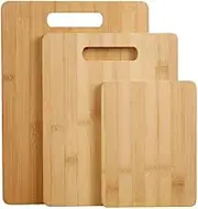 Gourmet Kitchen 3 Piece Bamboo Cutting Board Double-Finished Surface Set Heavy Duty Chopping Board for Meats Bread Fruits Butcher Block Carving Board Naturally Hypoallergenic - 3pcs (Natural Brown)