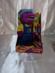 Vtg. 2002 "All Aboard Barney Plush Musical Dinosaur 3 Fun Songs +Train Sounds