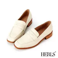 在飛比找momo購物網優惠-【HERLS】樂福鞋-全真皮經典便仕方頭低跟樂福鞋(米白色)