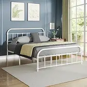 ALFORDSON Metal Bed Frame Bed Base Double Size, Bed Mattress Foundation with Reinforced Steel Frame, Industrial Mattress Platform with Rust-Resistant Finish, White Color