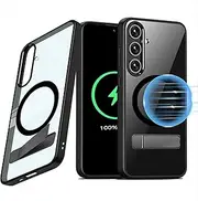 [Guizzcg] for Samsung Galaxy S23+ / S23 Plus Case with Adjustable Kickstand [Compatible with Magsafe] Flexible TPU Bumper + Clear Back Slim Shockproof Drop Protection,Stand Black