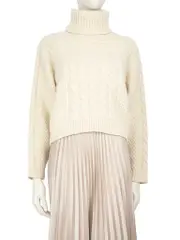 Ecru Wool Turtleneck Knit Jumper