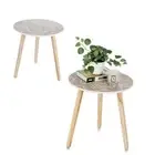Side Table Small Round: Boho End Tables for Living Room White Washed - 2pcs