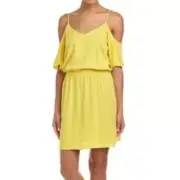 NWT Splendid Cold Shoulder Shift Mini Dress Sunset Yellow S XS M Straps $138