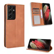 Vintage Style Auto-absorbed Wallet Stand TPU + PU Leather Phone Case for Samsung Galaxy S21 Ultra 5G