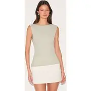 Sage Green Textured Boat Neck Vest Top, Sage Green