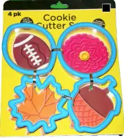 4 FALL AUTUMN COOKIE CUTTERS W/ BLUE CUSHION GRIP FOOTBALL LEAF ACORN NWT