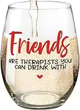 Fatbaby Funny Wine Glass Gifts for Best Friends, Humorous Christmas Birthday Mother's Day Stemless Wine Glass for Women Sisters Besties BFF Wine Lovers 15 OZ