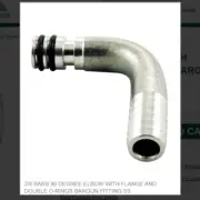 3/8 BARB 90 DEGREE ELBOW WITH FLANGE AND DOUBLE O-RINGS BARGUN FITTING SS