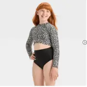 Art Class Small (6/7) One Piece Black Floral Swimsuit Rash Guard Long Sleeve