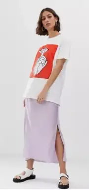 ASOS DESIGN bias cut satin midi skirt with side splits