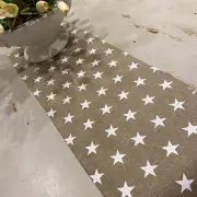 Christmas Table Runner, Burlap Hession & White Stars, Wedding Table Runner